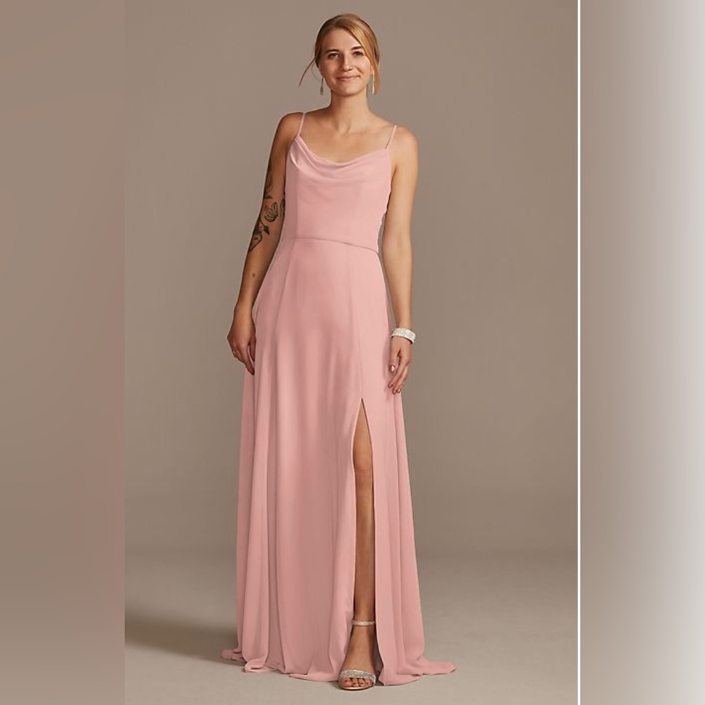 Cowl Neck chiffon bridesmaid dress with slit, Ballet. Style number: F20235